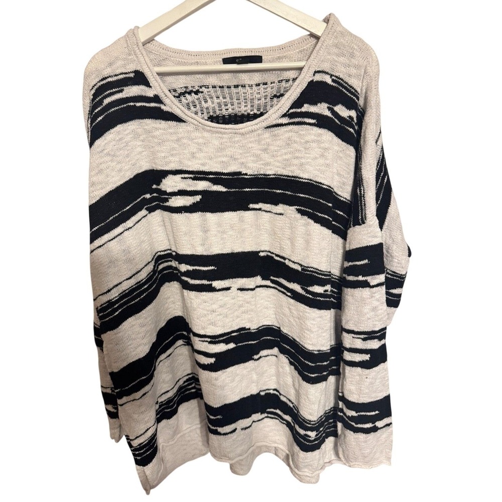 Ellos Sweater Abstract Stripe 2X White Black Womens‎ Plus Size Pullover Knit